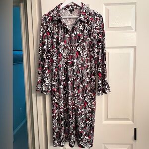 Talbots Black and White Dress with Pink Floral Pattern